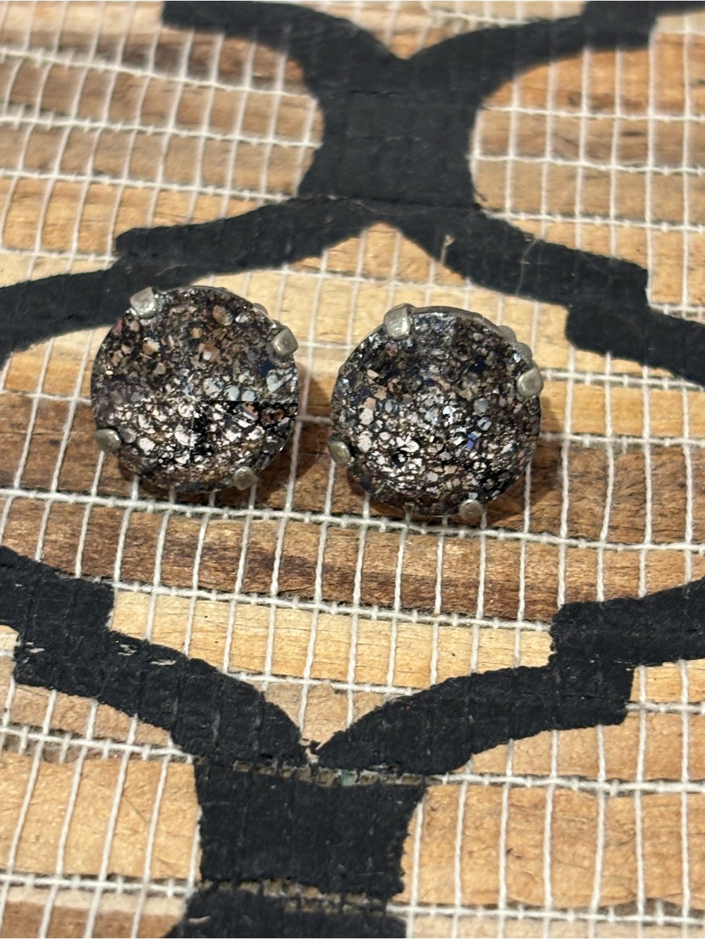 Sabika Round Black Sparkle Druzy Stud Earrings - Women's Jewelry